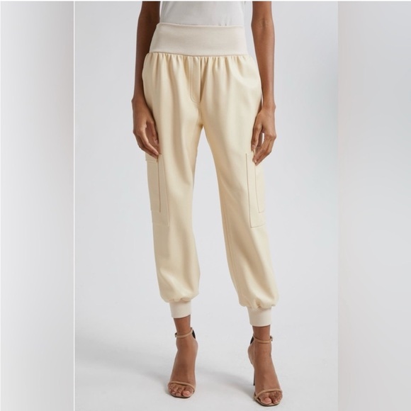 cinq a sept Pants - NWT Cinq a Sept Giles Faux Leather Cargo Jogger Pants Dune Beige Cream Sz S